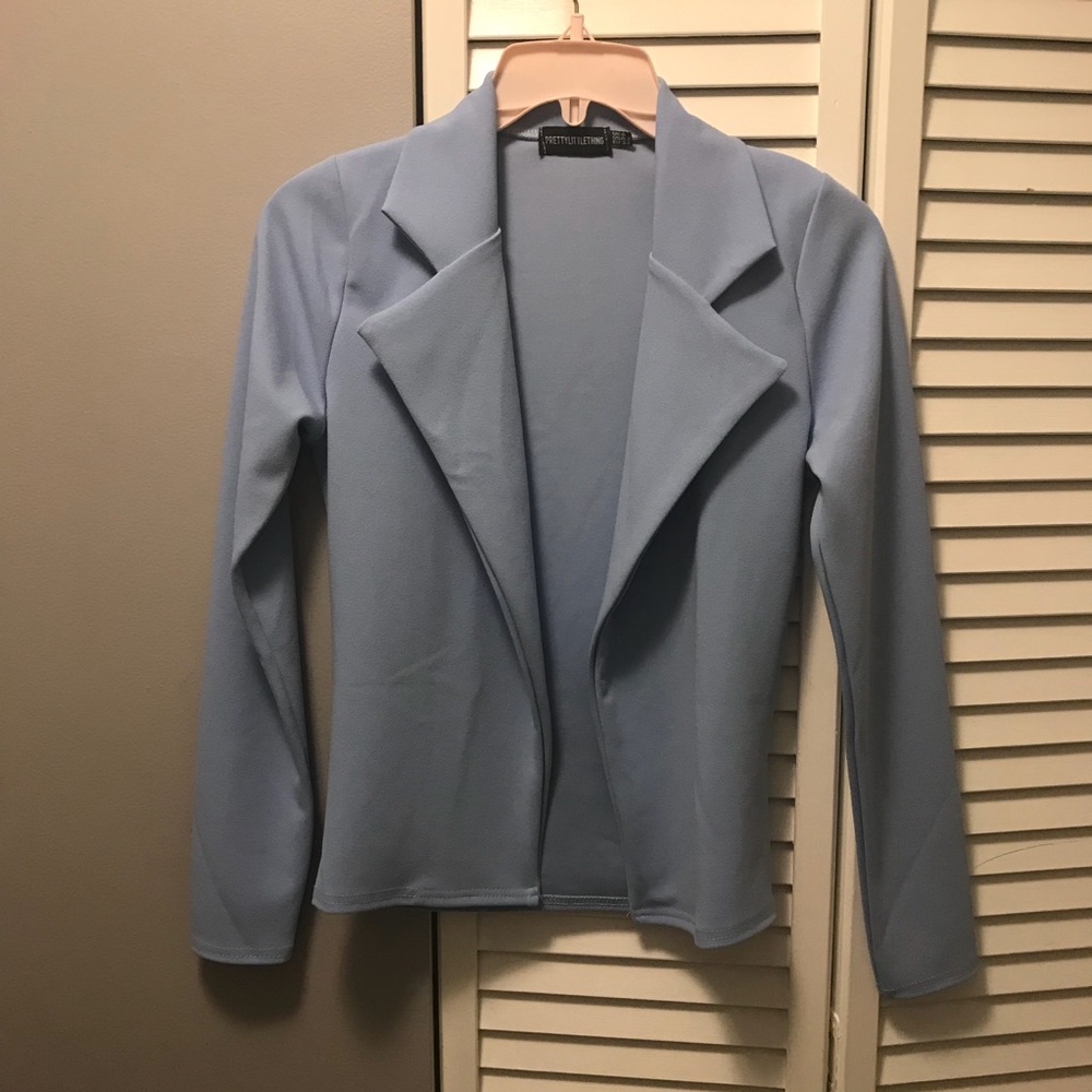 NWT PLT powder blue cropped blazer plaid teddy - Picture 3 of 3